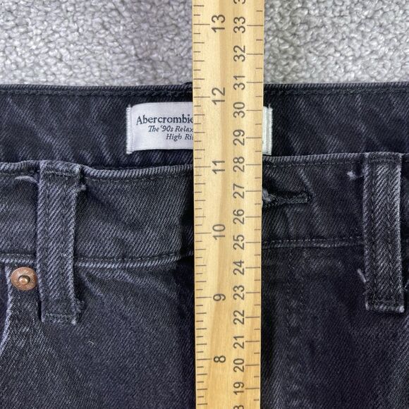 Abercrombie & Fitch Jeans Women’s 28X27 Black Straight Relaxed High Rise Cuffed - Picture 9 of 12